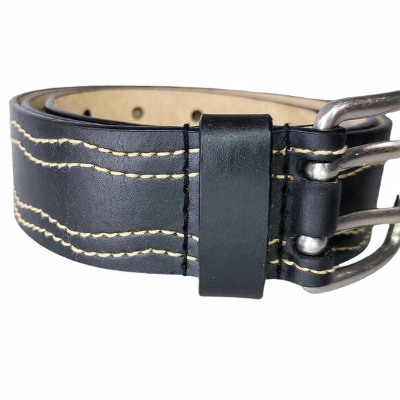 Columbia Small Black Leather Belt Contrast Wave Stitching #CB10019 - Picture 2 of 8